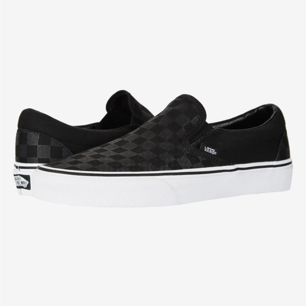 Vans checkered slip on black on black
